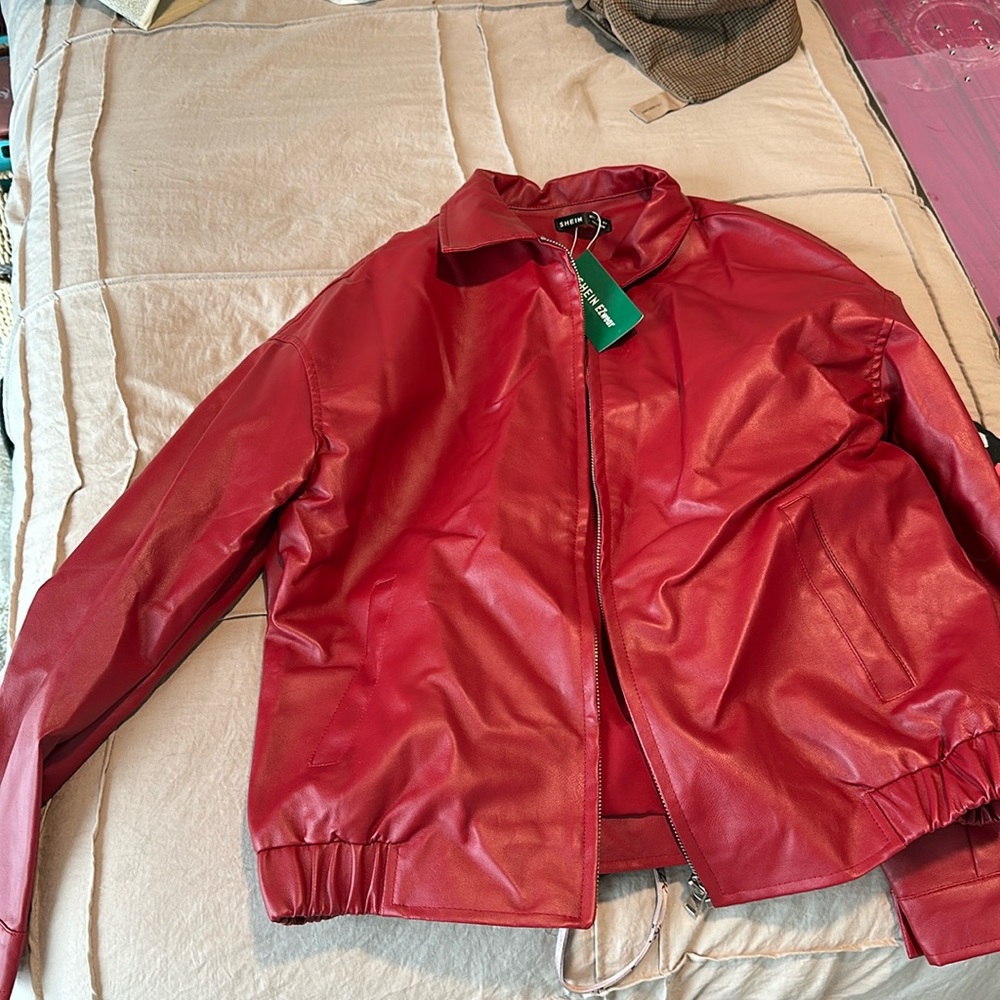 Red leather bomber. NWT SHEIN